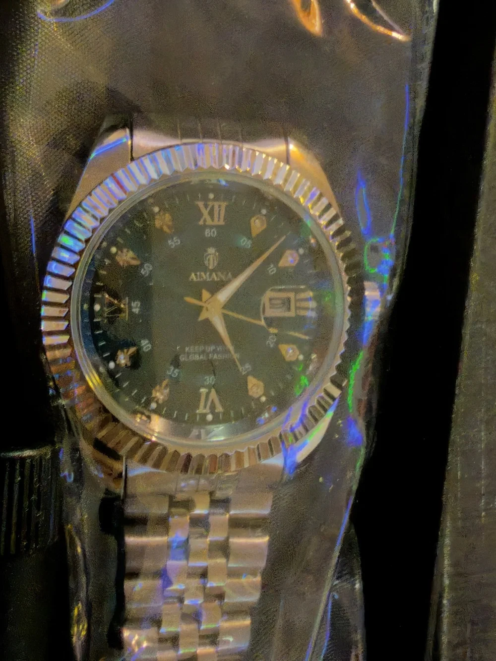 Men's Silver Bracelet Watch with Green Dial